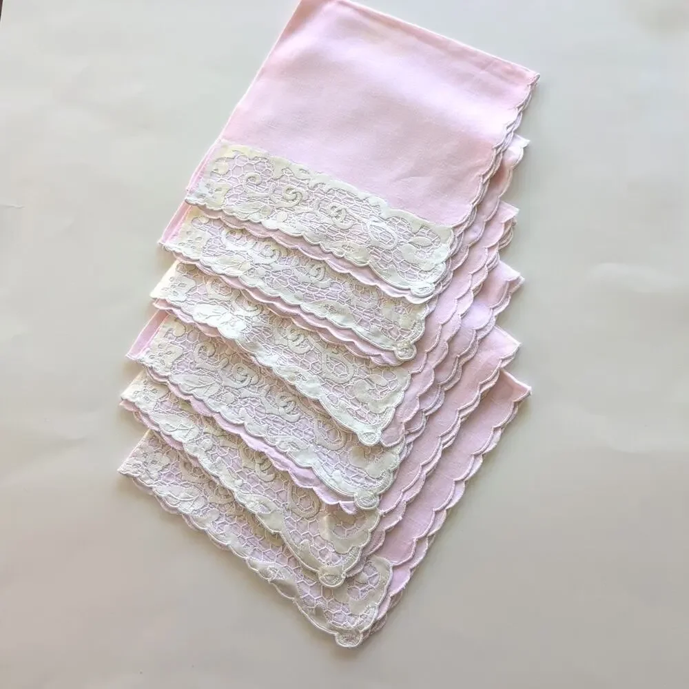 Vintage Pink & Ecru Hostess Set: Placemats, Napkins, Coasters, 6 sets, 18 pieces